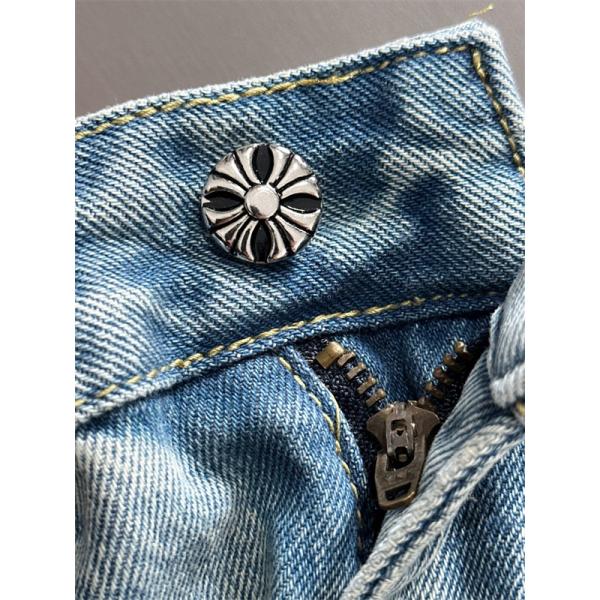 ライトブルー デニムショーツ Chrome Hearts クロムハーツ コピー マルチカラーロゴ クロスプリント ウォッシュ加工 ハーフパンツ