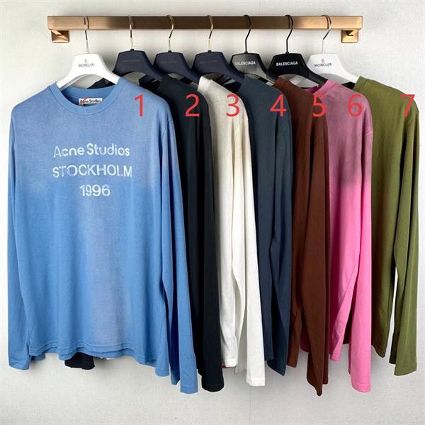マルチカラー ブルー ロングTシャツ Acne Studios アクネ ストゥディオズ コピー フロントロゴプリント 丸首 リラックスフィット