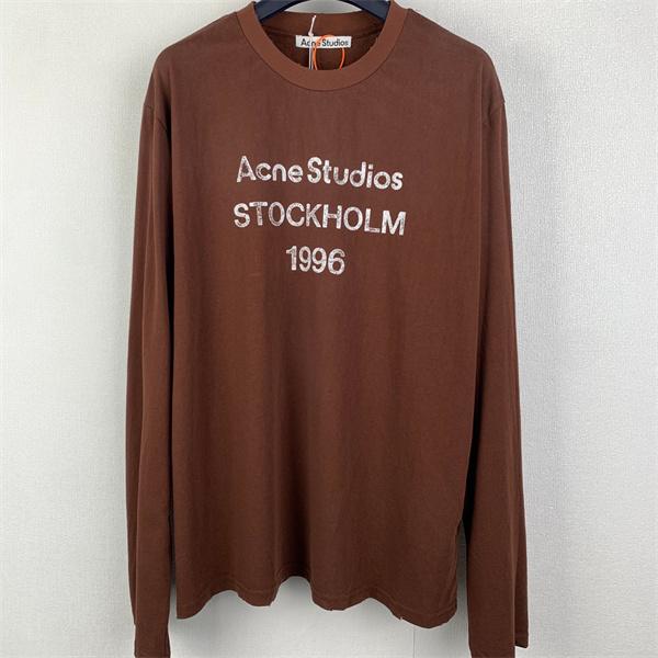マルチカラー ブルー ロングTシャツ Acne Studios アクネ ストゥディオズ コピー フロントロゴプリント 丸首 リラックスフィット
