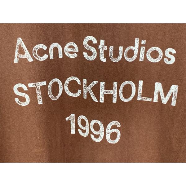 マルチカラー ブルー ロングTシャツ Acne Studios アクネ ストゥディオズ コピー フロントロゴプリント 丸首 リラックスフィット
