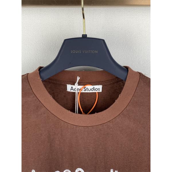マルチカラー ブルー ロングTシャツ Acne Studios アクネ ストゥディオズ コピー フロントロゴプリント 丸首 リラックスフィット
