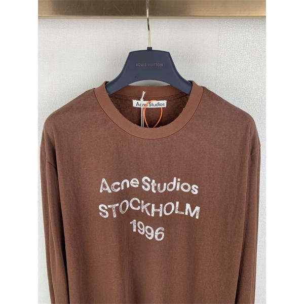 マルチカラー ブルー ロングTシャツ Acne Studios アクネ ストゥディオズ コピー フロントロゴプリント 丸首 リラックスフィット