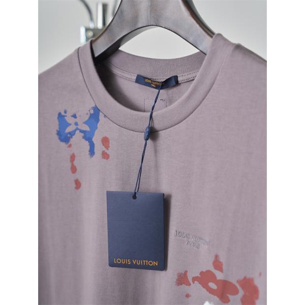   モーブグレー 半袖Tシャツ Louis Vuitton ルイヴィトン コピー ペイントスプラッシュ柄 クルーネック アートプリント ゆったりシルエット