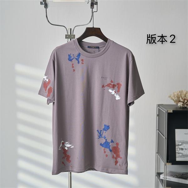   モーブグレー 半袖Tシャツ Louis Vuitton ルイヴィトン コピー ペイントスプラッシュ柄 クルーネック アートプリント ゆったりシルエット