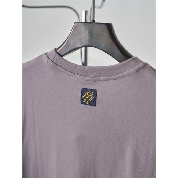   モーブグレー 半袖Tシャツ Louis Vuitton ルイヴィトン コピー ペイントスプラッシュ柄 クルーネック アートプリント ゆったりシルエット