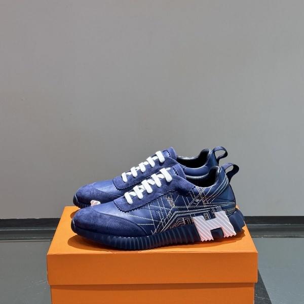 2026新作 HERMES エルメス コピー レザースニーカー メンズ ローカット シューズ ネイビー 配色デザイン カジュアル 高級感