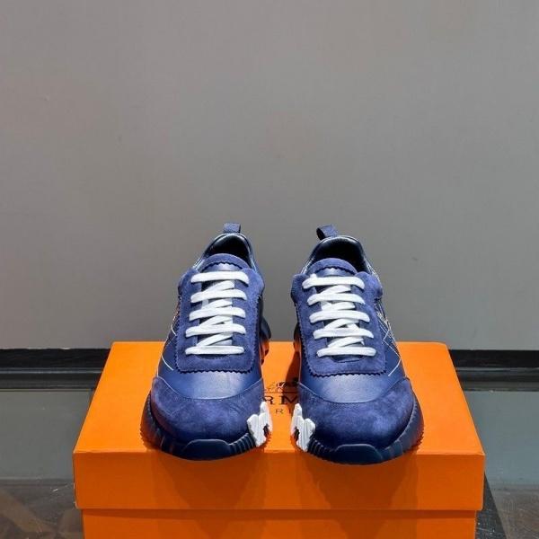2026新作 HERMES エルメス コピー レザースニーカー メンズ ローカット シューズ ネイビー 配色デザイン カジュアル 高級感
