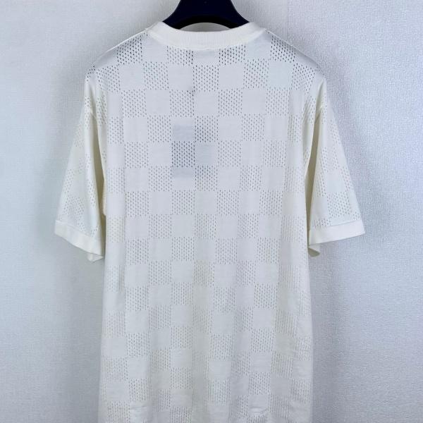 2026新作 LOUIS VUITTON ルイヴィトン コピー ダミエ柄 ニットTシャツ メンズ 半袖 クルーネック ホワイト ジャカード 高級感 カジュアル