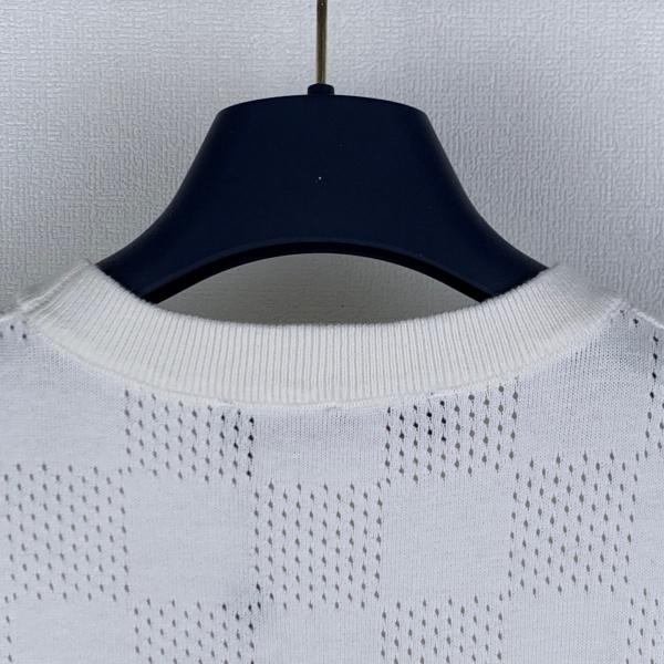2026新作 LOUIS VUITTON ルイヴィトン コピー ダミエ柄 ニットTシャツ メンズ 半袖 クルーネック ホワイト ジャカード 高級感 カジュアル