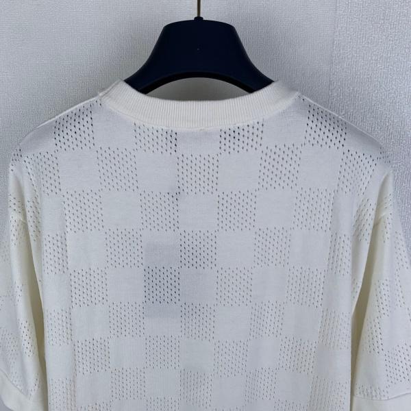 2026新作 LOUIS VUITTON ルイヴィトン コピー ダミエ柄 ニットTシャツ メンズ 半袖 クルーネック ホワイト ジャカード 高級感 カジュアル