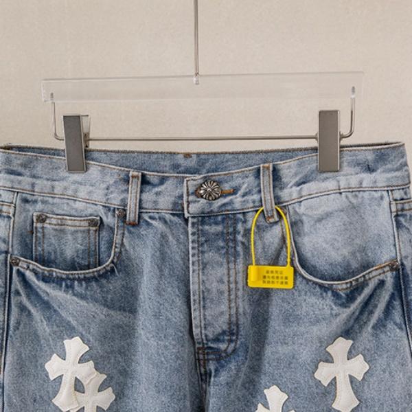 2026新作 CHROME HEARTS コピー クロムハーツ クロスパッチ デニムパンツ メンズ ワイドストレート ジーンズ ウォッシュ加工 ストリート カジュアル