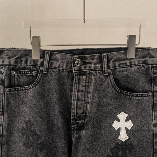 2026新作 CHROME HEARTS クロムハーツ コピー クロスパッチ デニムパンツ メンズ ブラックウォッシュ ジーンズ ワイドストレート ストリート カジュアル