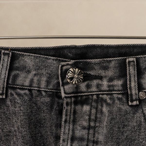 2026新作 CHROME HEARTS クロムハーツ コピー クロスパッチ デニムパンツ メンズ ブラックウォッシュ ジーンズ ワイドストレート ストリート カジュアル