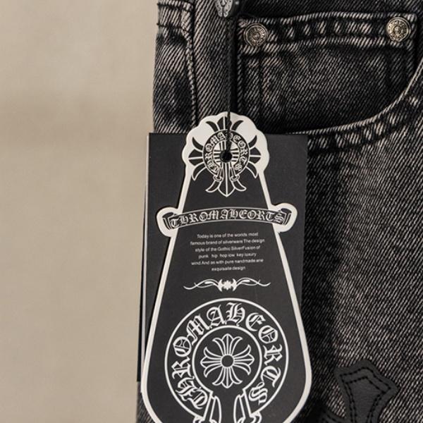 2026新作 CHROME HEARTS クロムハーツ コピー クロスパッチ デニムパンツ メンズ ブラックウォッシュ ジーンズ ワイドストレート ストリート カジュアル