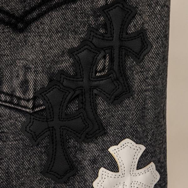 2026新作 CHROME HEARTS クロムハーツ コピー クロスパッチ デニムパンツ メンズ ブラックウォッシュ ジーンズ ワイドストレート ストリート カジュアル