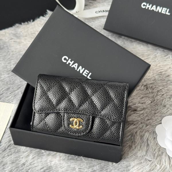 2026新作 CHANEL シャネル コピー クラシックカードケース レディース キャビアスキン 羊皮 ココマーク ブラック 大小球纹 ミニウォレット P80819