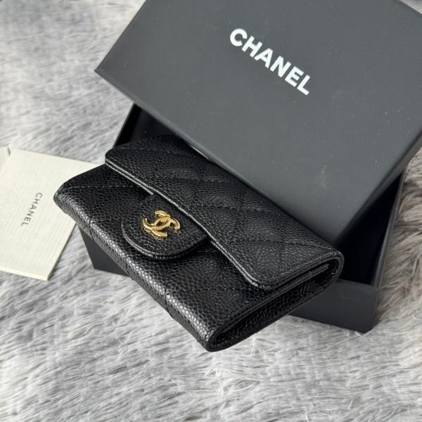 2026新作 CHANEL シャネル コピー クラシックカードケース レディース キャビアスキン 羊皮 ココマーク ブラック 大小球纹 ミニウォレット P80819