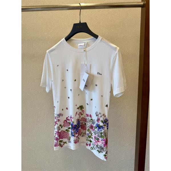 DIOR通販 ディオール tシャツ コピー ☆2026トレンド 手描きフラワーアート 裾に乱れ咲く花々