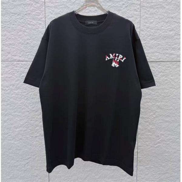 アミり半袖Tシャツコピー AMIRI 2026春夏新作 ベルベット×コントラスト刺繍 クルーネック 着心地抜群