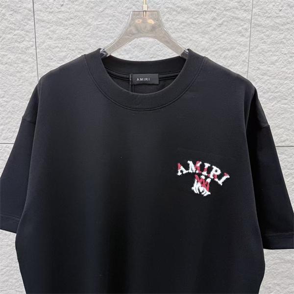 アミり半袖Tシャツコピー AMIRI 2026春夏新作 ベルベット×コントラスト刺繍 クルーネック 着心地抜群