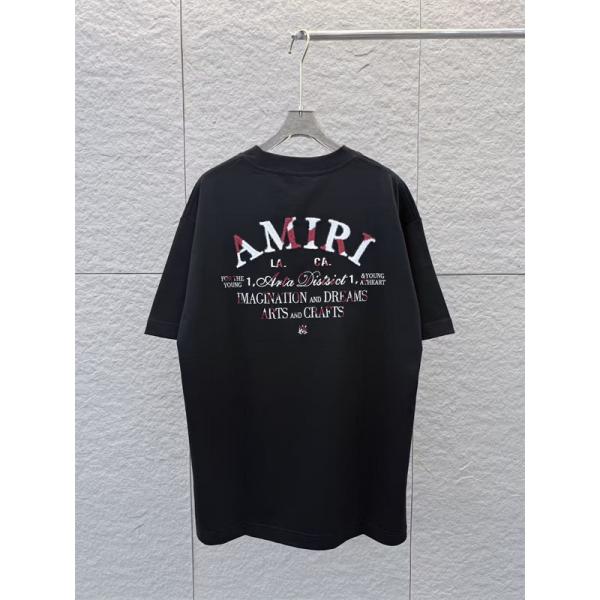 アミり半袖Tシャツコピー AMIRI 2026春夏新作 ベルベット×コントラスト刺繍 クルーネック 着心地抜群
