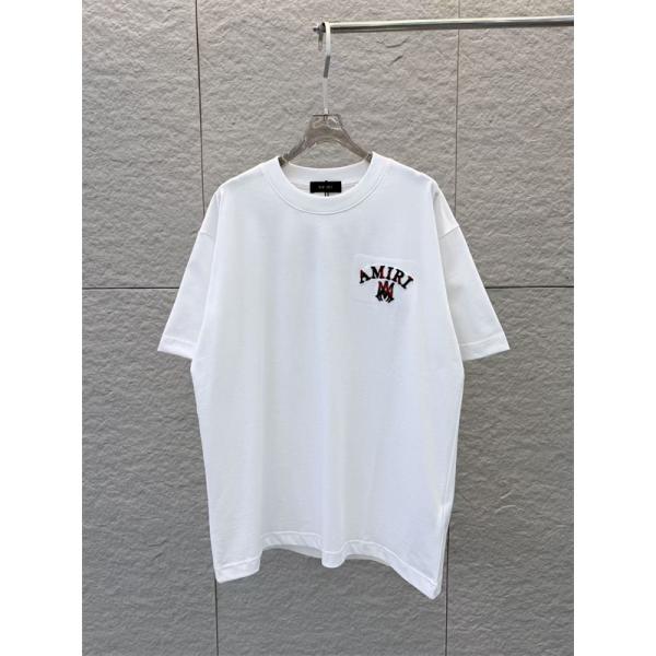 アミり半袖Tシャツコピー AMIRI 2026春夏新作 ベルベット×コントラスト刺繍 クルーネック 着心地抜群