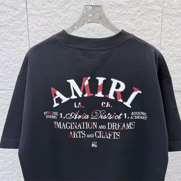 アミり半袖Tシャツコピー AMIRI 2026春夏新作 ベルベット×コントラスト刺繍 クルーネック 着心地抜群