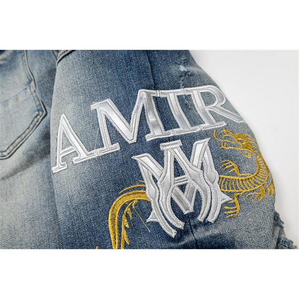 AMIRI 新作アミりジーンズコピー  破れ・レザー貼りパッチ ハイストリートデニム スタイルアップ