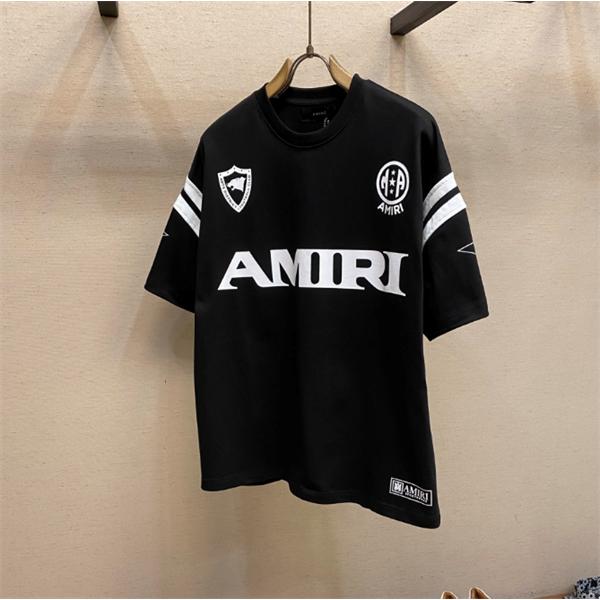Amiri ☆アミリ 半袖Tシャツコピーヘビーウェイト綿100% ロゴプリント＆袖切り替えデザイン ユニセックス