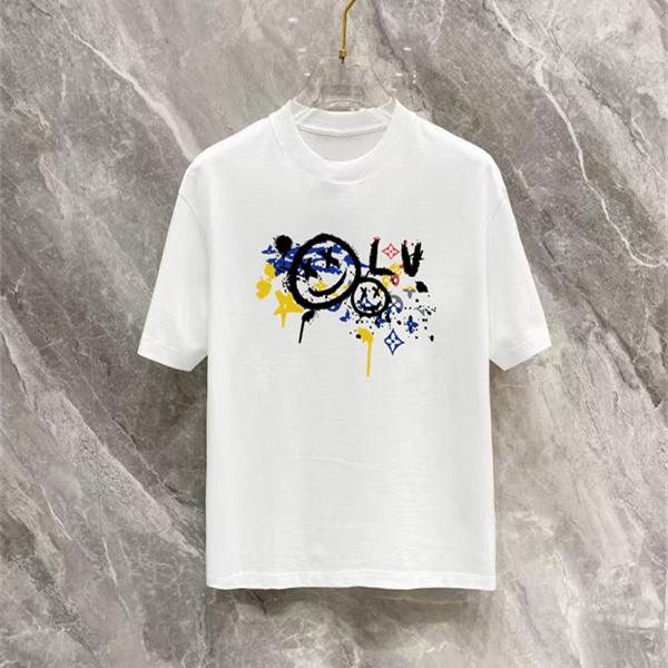 ホワイト グラフィティ風プリント カラフル 半袖 クルーネック ゆったり LOUIS VUITTON ルイヴィトン コピー Tシャツ 人気 トップス