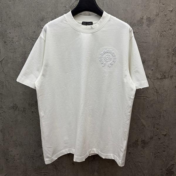CHROME HEARTS クロムハーツ ホワイト 半袖Tシャツ 胸元エンボスロゴ クルーネック 爽麗 ゆったり 人気 トップス