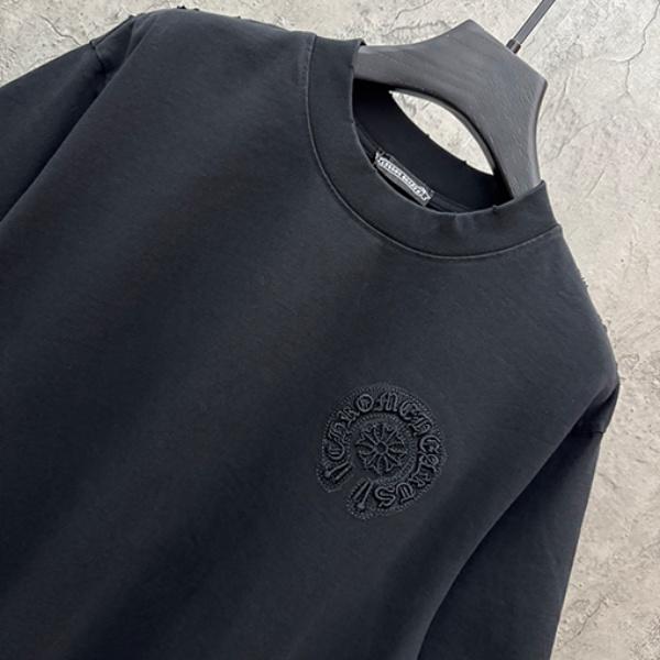 CHROME HEARTS クロムハーツ ホワイト 半袖Tシャツ 胸元エンボスロゴ クルーネック 爽麗 ゆったり 人気 トップス