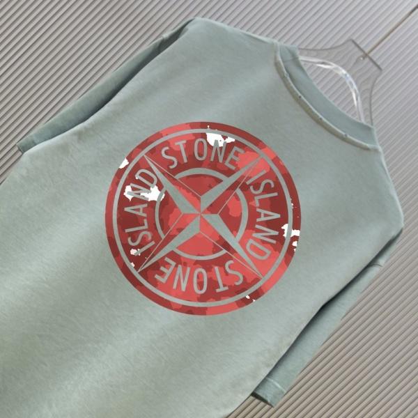 STONE ISLAND ストーンアイランド コンパスバックプリント ヴィンテージウォッシュ 半袖Tシャツ ダメージネック コットンカットソー