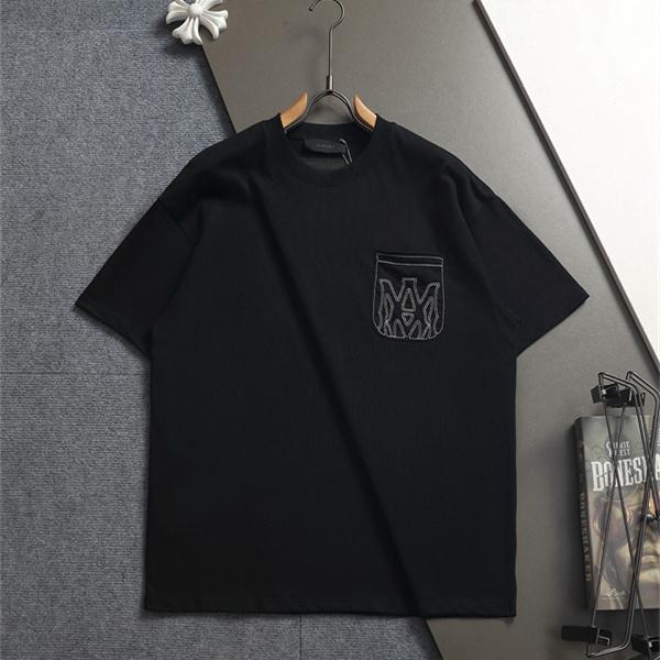 ロゴ刺繍 ポケットデザイン 半袖 AMIRI アミリ コピー Tシャツ ルーズフィット コットンカットソー