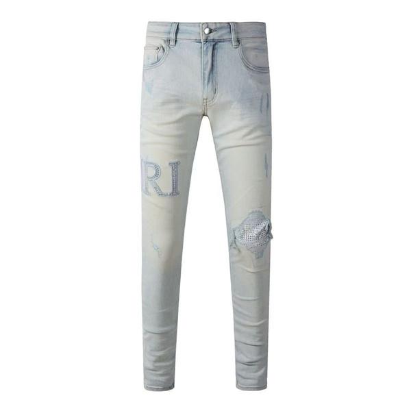 ダメージクラッシュデニム AMIRI アミリ コピー ジーンズ ビッグロゴ ワッペン加工 ヴィンテージウォッシュ 人気