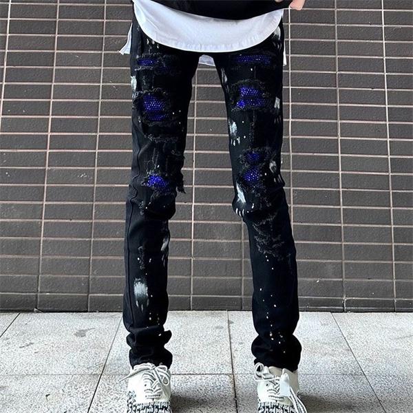 ペイントクラッシュ スプラッシュ加工 ダメージアクセント 細身シルエット ストリート感 AMIRI アミリ コピー デニム