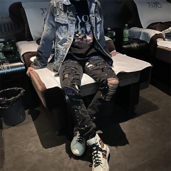ペイントクラッシュ スプラッシュ加工 ダメージアクセント 細身シルエット ストリート感 AMIRI アミリ コピー デニム