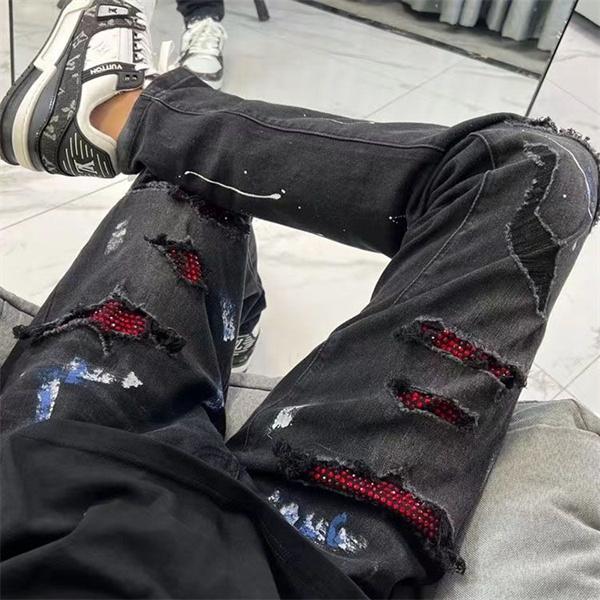 ペイントクラッシュ スプラッシュ加工 ダメージアクセント 細身シルエット ストリート感 AMIRI アミリ コピー デニム