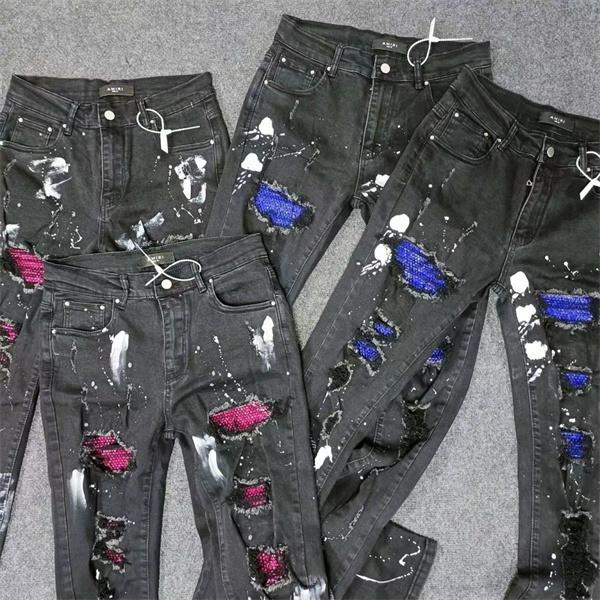 ペイントクラッシュ スプラッシュ加工 ダメージアクセント 細身シルエット ストリート感 AMIRI アミリ コピー デニム