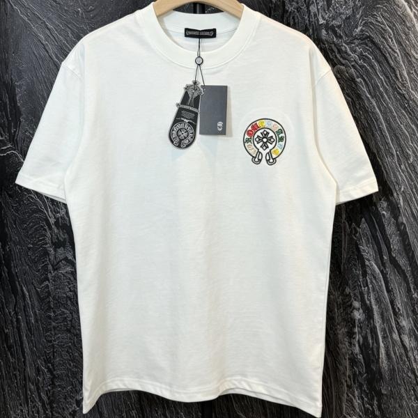 CHROME HEARTS クロムハーツ 2026新作 マルチカラークロス刺繍 バックビッグロゴ オーバーサイズ クルーネック 半袖Tシャツ メンズ レディース