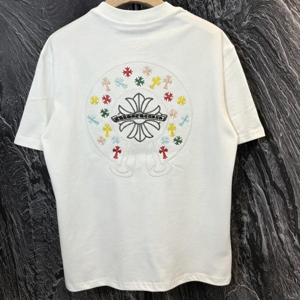 CHROME HEARTS クロムハーツ 2026新作 マルチカラークロス刺繍 バックビッグロゴ オーバーサイズ クルーネック 半袖Tシャツ メンズ レディース