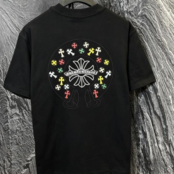 CHROME HEARTS クロムハーツ 2026新作 マルチカラークロス刺繍 バックビッグロゴ オーバーサイズ クルーネック 半袖Tシャツ メンズ レディース
