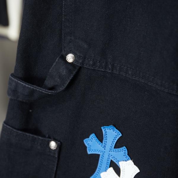 CHROME HEARTS クロムハーツ × GALLERY DEPT ギャラリーデプト 2026新作 クロス刺繍 デニムショートパンツ フリンジ加工 ワイドシルエット メンズ レディース