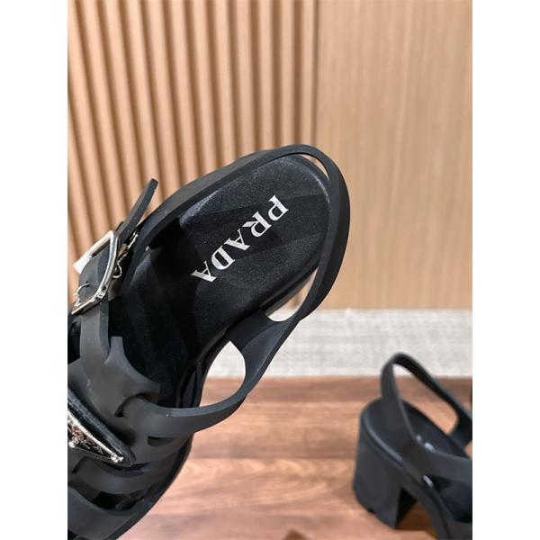 Prada 26ss プラダサンダルコピー 編み上げデザインのローマ厚底サンダル黒色上質9㎝高さ