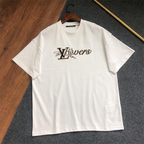 2026新作 Louis Vuitton ルイヴィトン コピー Tシャツ Loversロゴ刺繍 ルーズフィット 人気 メンズ レディース