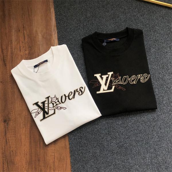 2026新作 Louis Vuitton ルイヴィトン コピー Tシャツ Loversロゴ刺繍 ルーズフィット 人気 メンズ レディース
