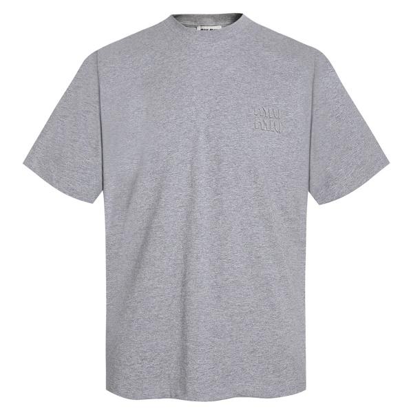 MIU MIU ミュウミュウ 2026 ワンポイント刺繍ロゴ 半袖Tシャツ ミニマル クルーネック コットン カジュアル トップス メンズ レディース