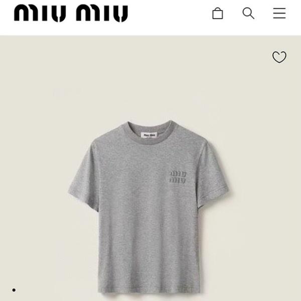 MIU MIU ミュウミュウ 2026 ワンポイント刺繍ロゴ 半袖Tシャツ ミニマル クルーネック コットン カジュアル トップス メンズ レディース