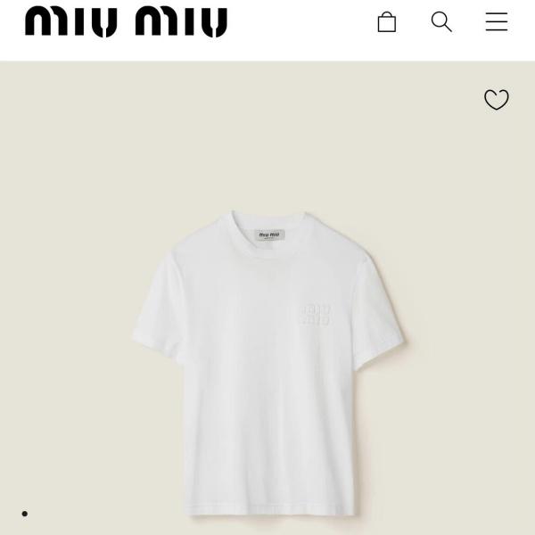 MIU MIU ミュウミュウ 2026 ワンポイント刺繍ロゴ 半袖Tシャツ ミニマル クルーネック コットン カジュアル トップス メンズ レディース