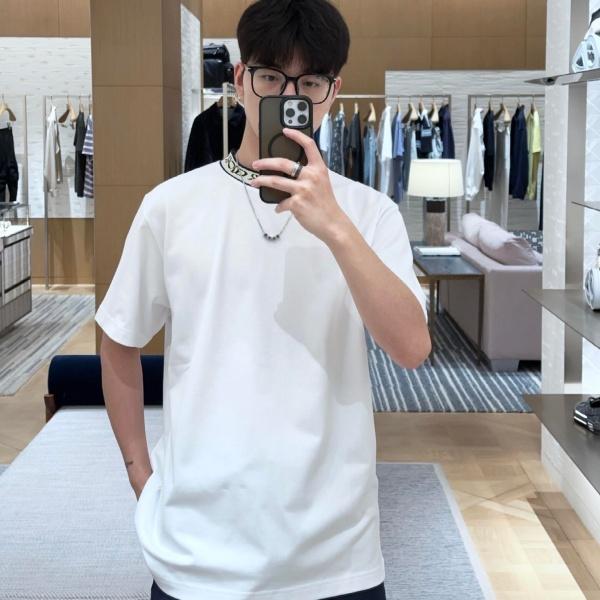 DIOR ディオール 2026 ロゴジャカード ネックライン 半袖Tシャツ ラグジュアリー ミニマル クルーネック ストレッチ カットソー メンズ レディース